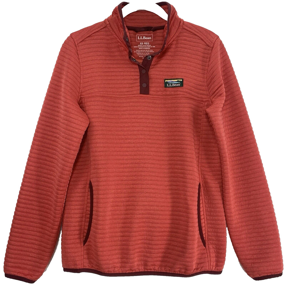 LL Bean AirLight 1/4 Snap Pullover Women XS Coral Red Quilted Lightweight EUC